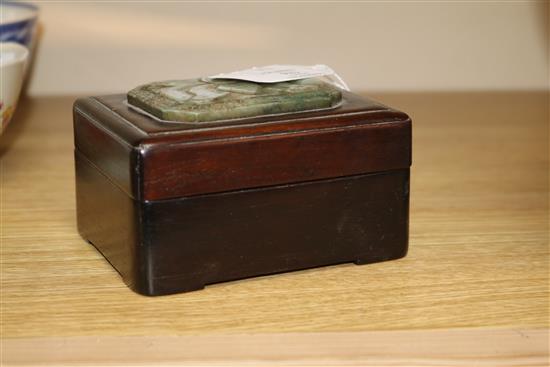 A Chinese hardstone and wood box length 11.5cm